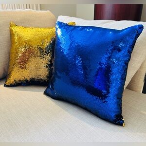 Navy Blue and Gold Sequin / Flip Decor Accent Pillow Covers and Inserts